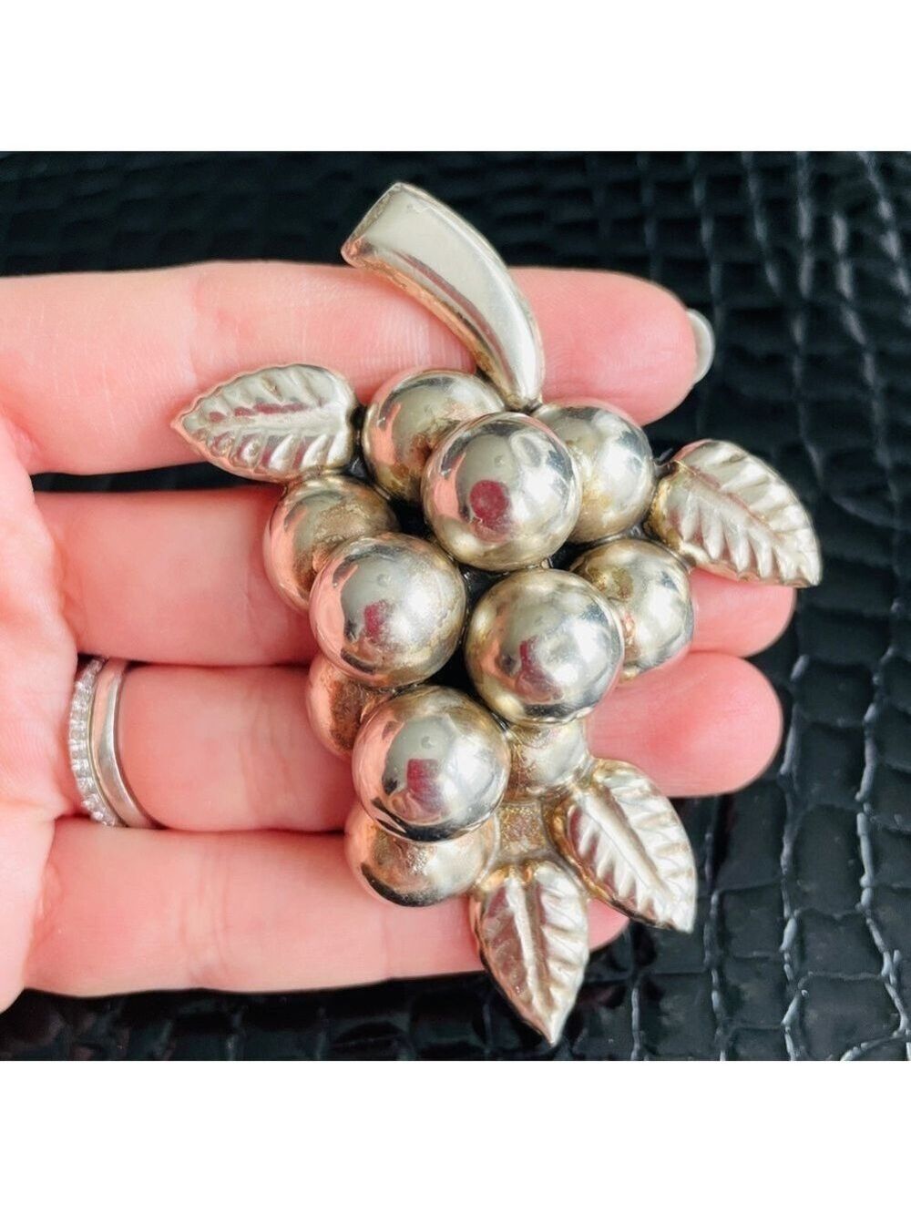 Antique Old Mexico Grape Cluster Puffy Sterling Silver Screw Clip Earrin… - Picture 9 of 9